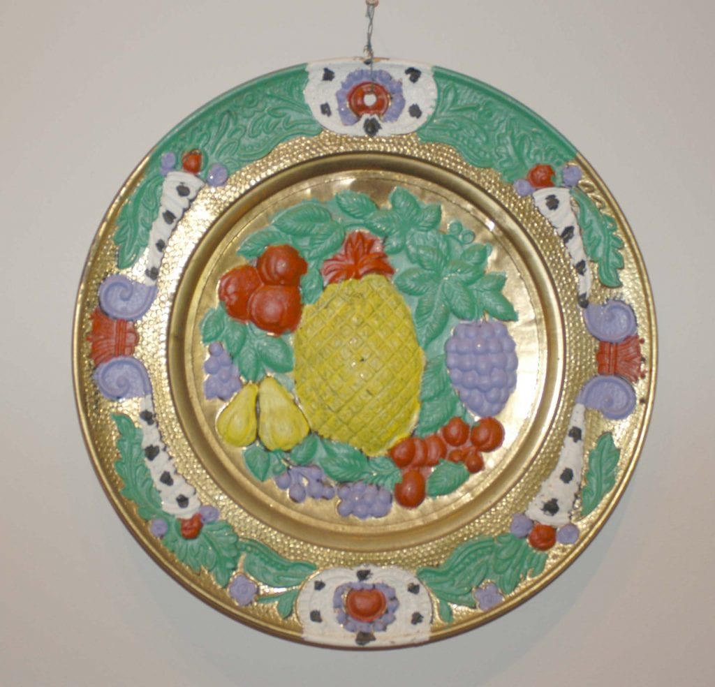 Painted brass tray with painted fruit