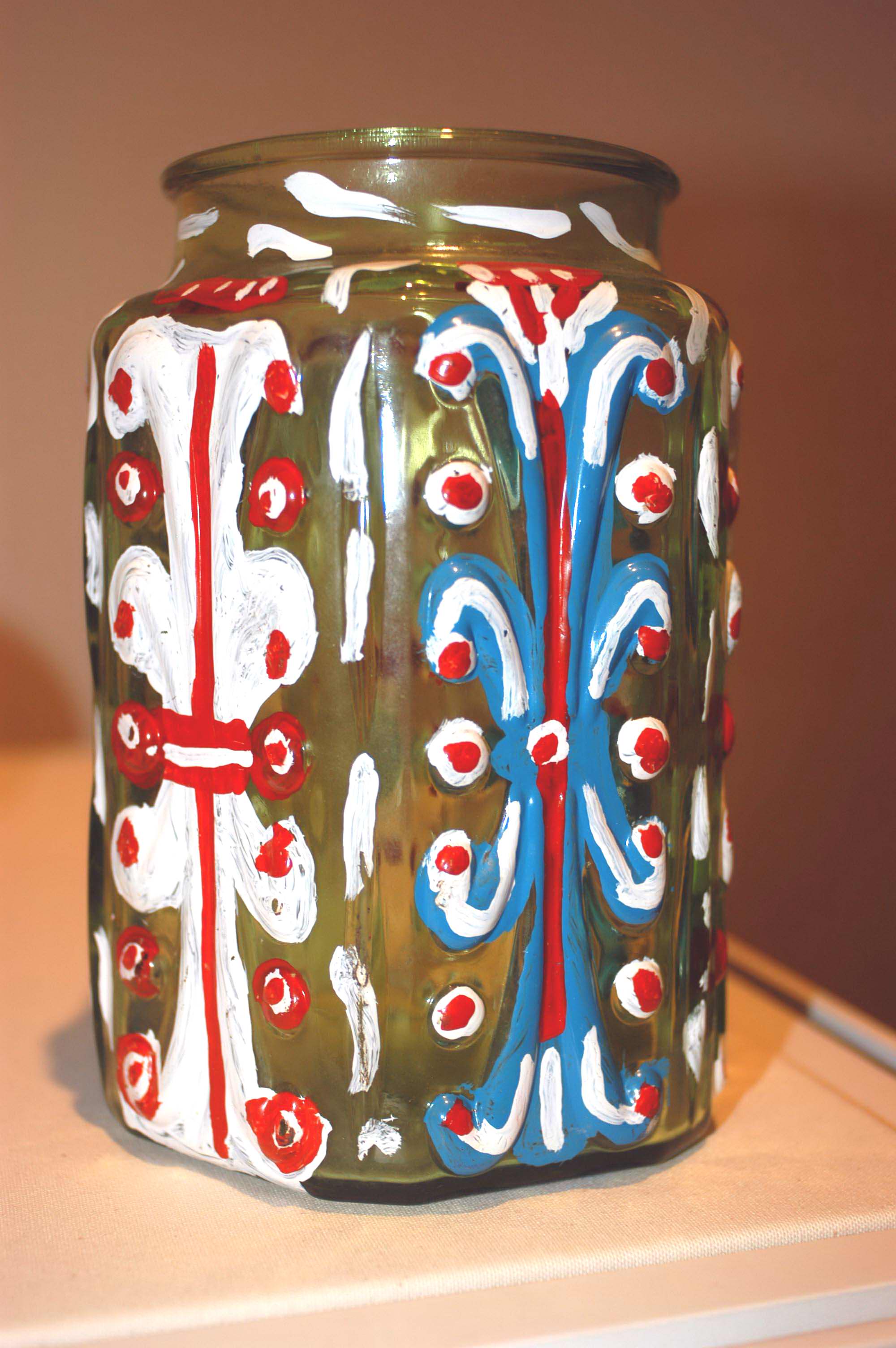 Painted glass jar