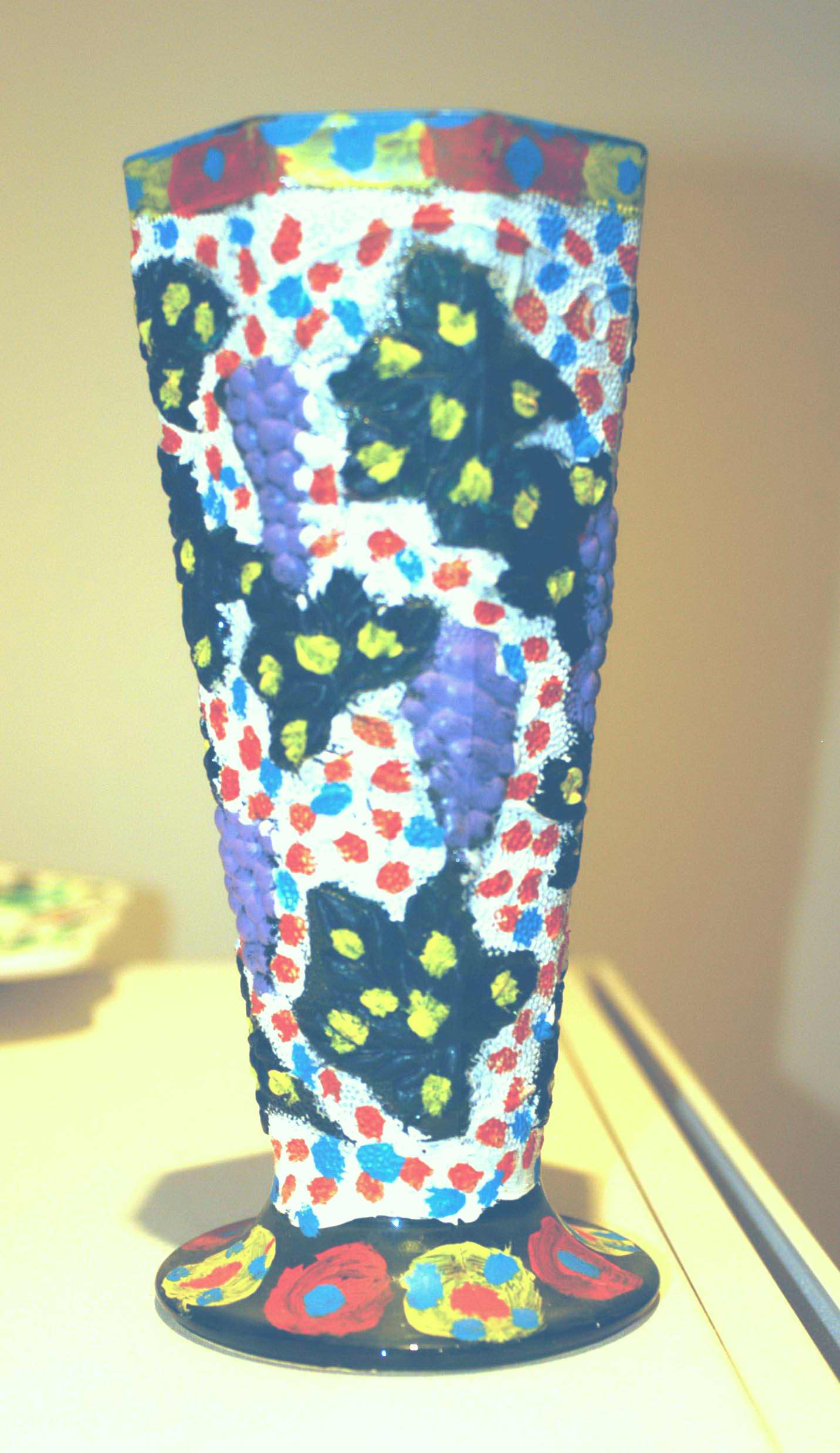 Painted glass tall vase