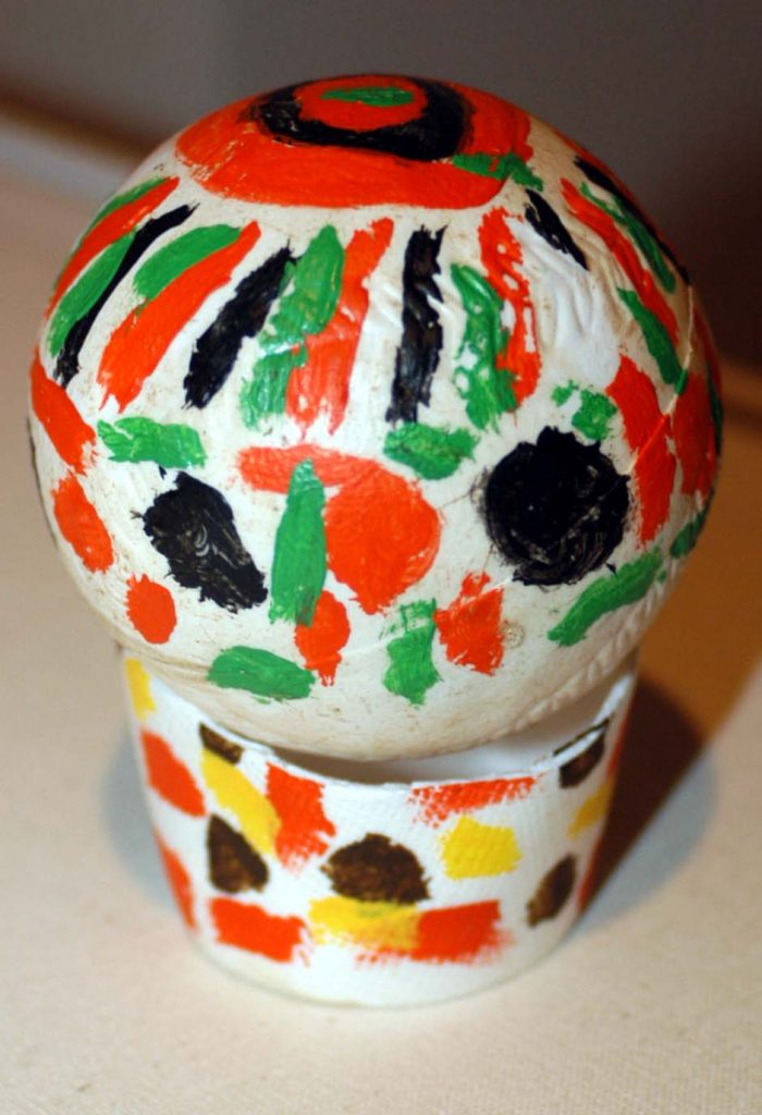 Painted ball with styrofoam cup stand
