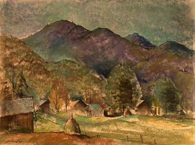 Untitled [Farm with Mountain Landscape]